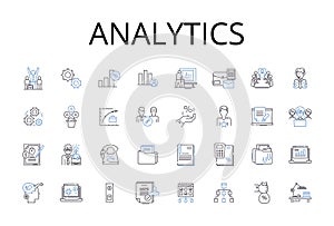 Analytics line icons collection. Data mining, Information retrieval, Business intelligence, Statistical analysis