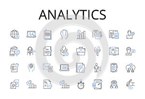 Analytics line icons collection. Data mining, Information retrieval, Business intelligence, Statistical analysis