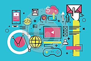 Analytics mobile cloud computing ,line flat design banners