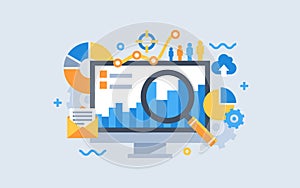 Analytics modern flat design for analysis website banner.