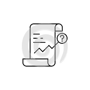 analytics, paper, magnifier line icon on white background