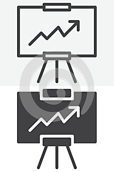 Analytics presentation growth chart line and solid different style vector icon set