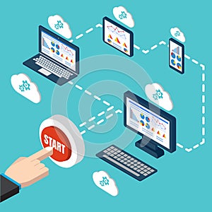 Analytics and programming vector. Web application optimization.