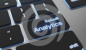 Analytics text on keyboard button. Big data, statistics concept