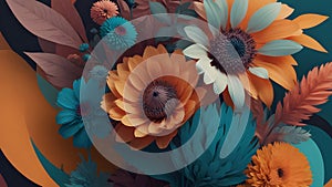 Analyze the juxtaposition of abstract forms and recognizable floral elements photo