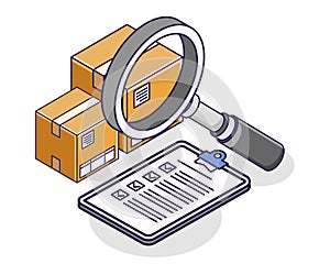Analyze package shipments  in isometric illustration