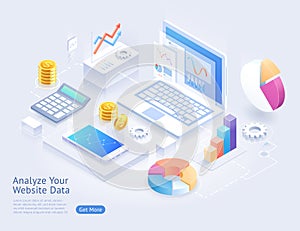 Analyze website application development vector isometric illustrations