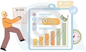 Analyzing budget concept. Man analyzing financial data on graph report and planning personal pays