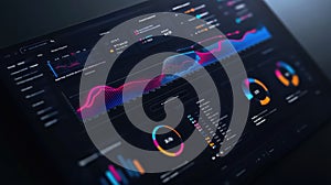 Analyzing business data with charts and graphs on dashboard interface