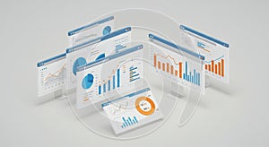 Analyzing Business Data Charts on Multiple Computer Screens