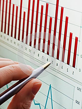 Analyzing chart on monitor