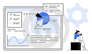 Analyzing Data with Graphs and Charts on a Digital Screen with a Person Using a Tablet