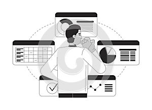 Analyzing data insights for decision making black and white 2D illustration concept