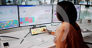 Analyzing Data At Office: Woman Using Heatmap Software