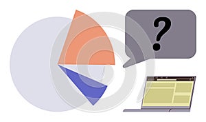 Analyzing Data with Pie Chart, Laptop, and Question Mark for Decision Making