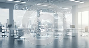 Analyzing Data on a Transparent Screen in Modern Office