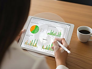 Analyzing financial data on digital tablet