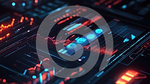 Analyzing financial data on dynamic futuristic dashboard interface