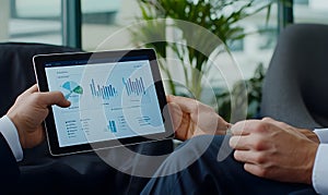 Analyzing financial data on tablet computer screen