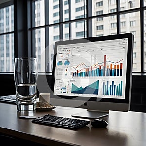 Analyzing Financial Metrics: Complex Business Graph on Computer Monitor