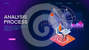 Analyzing statistics isometric concept banner