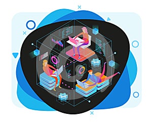 Analyzing statistics isometric concept banner