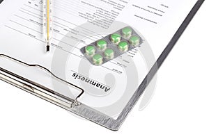 Anamnesis form on the board