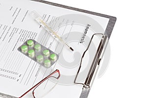 Anamnesis form on the board