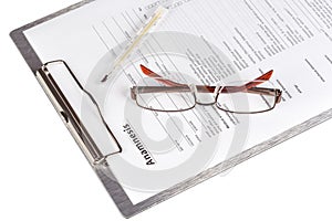 Anamnesis form on the clipboard