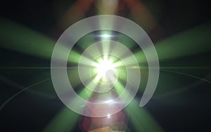 Anamorphic green lens flare isolated on black background for overlay design or screen