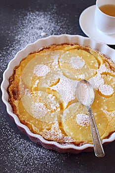 Ananas clafoutis and cup of green tea