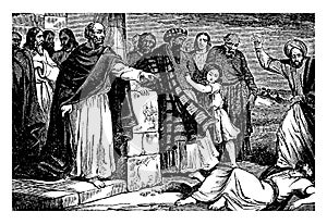 Ananias Struck Dead after Lying vintage illustration photo