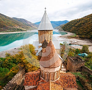 Ananuri castle fortress complex, Georgia. Georgian landmarks.