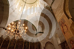 Ananuri, Georgia - May,03 2019: Fragment interior of Temple Assumption of Blessed Virgin Mary in Ananuri fortress