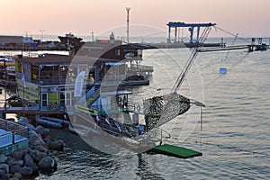 Anapa, Russia, July, 11, 2018. Anapa, sea water ski Park in the evening