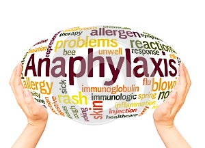 Anaphylaxis word cloud hand sphere concept