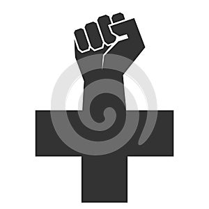 Anarchist Black Cross. Vector illustration. Black cross with hand clenched into a fist photo