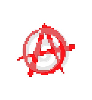 Anarchy sign pixel art. 8 bit lack of organized power symbol pixelated