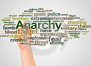 Anarchy word cloud and hand with marker concept