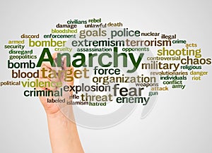 Anarchy word cloud and hand with marker concept