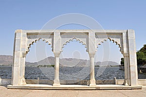Anasagar lake with white marble gate, Ajmer