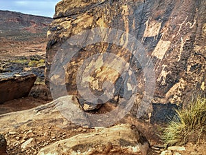 Anasazi petroglyphs on large sandstone rock