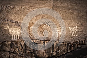 Anasazi petroglyphs representing animals in the Chelly Canyon -