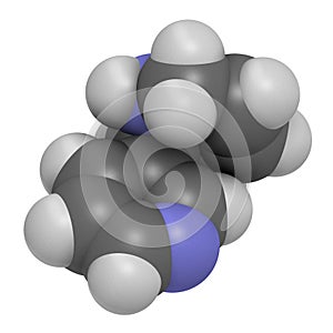 Anatabine alkaloid molecule. 3D rendering. Atoms are represented as spheres with conventional color coding: hydrogen white,