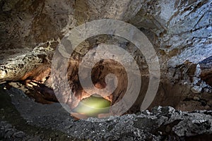 Anatolia Lake in New Athos Cave in Abkhazia