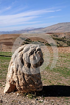 Anatolian landscape, hills and lion sculpture