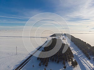 Anatolian train line, drone aerial view / Kars
