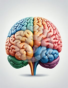 Anatomical Brain Illustration with Color-Coded Sections