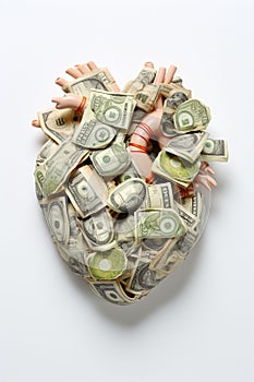 Anatomical heart made out of money