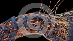 Anatomical human venous system close-up, dark background. AI generated. photo